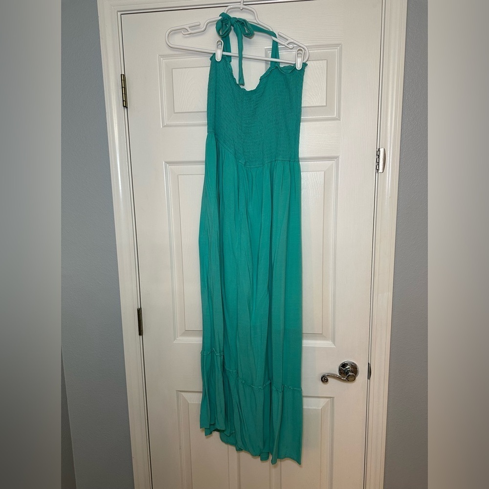 Minty Colored Elastic Maxi Dress with Tie